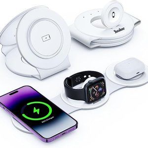 3 in 1 Wireless Charging Station for iPhone 15, Magnetic Foldable Travel Charger